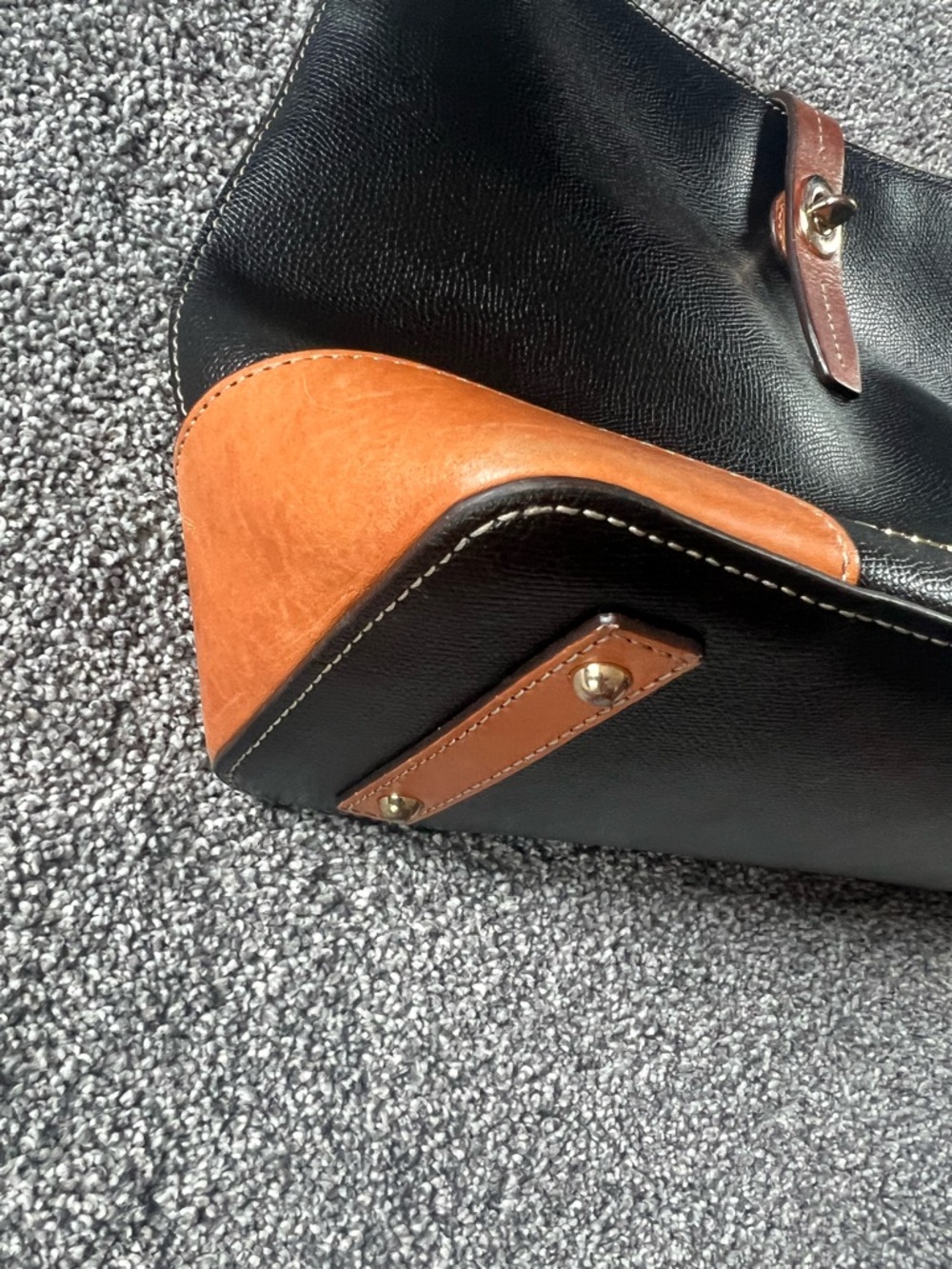Dooney & Bourke Black Leather Shoulder Bag with Tan Accents - Picture 3 of 8